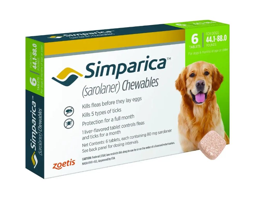 a box of simparica chewable tablets