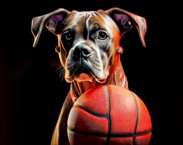 a dog catching a basketball in its mouth