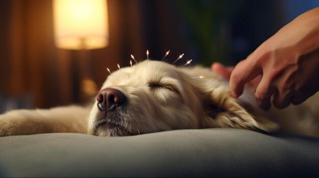 a dog receiving acupuncture treatment