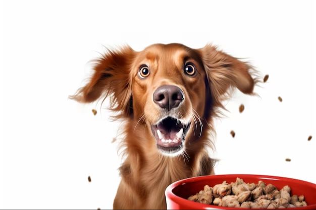 a happy dog being fed healthy dog food