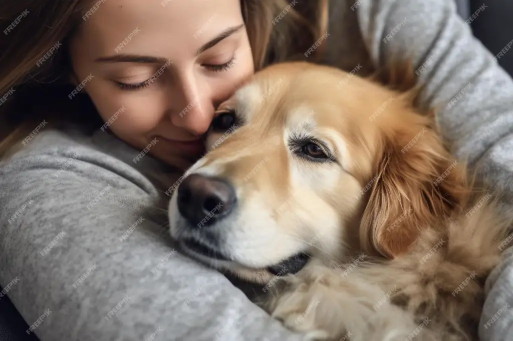 a person hugging their dog