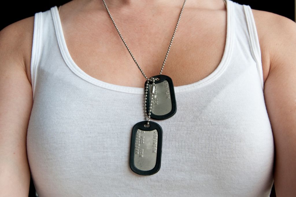 a soldier wearing dog tags