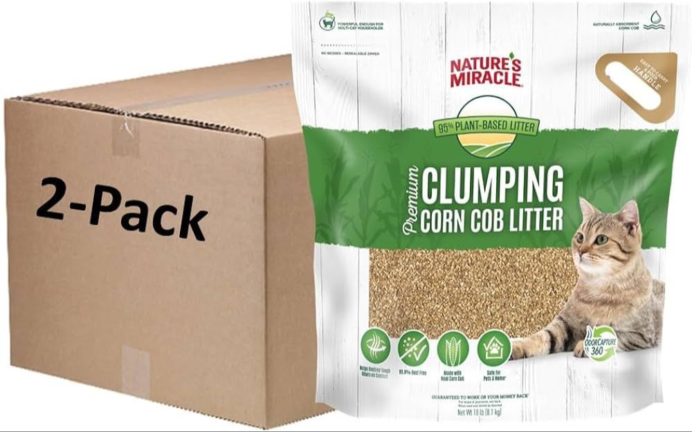 an open bag of natural corn-based cat litter.