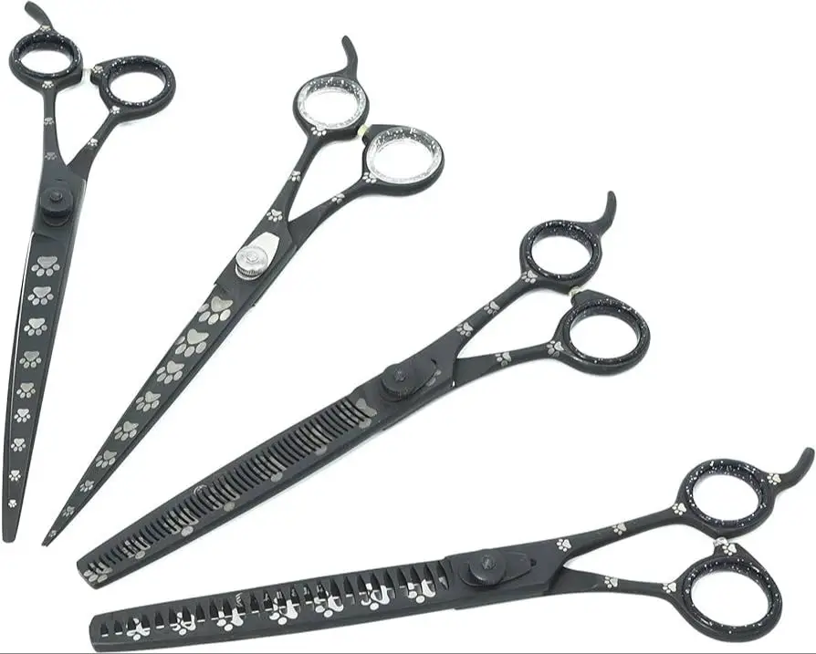 assortment of grooming scissors - straight, curved, thinning