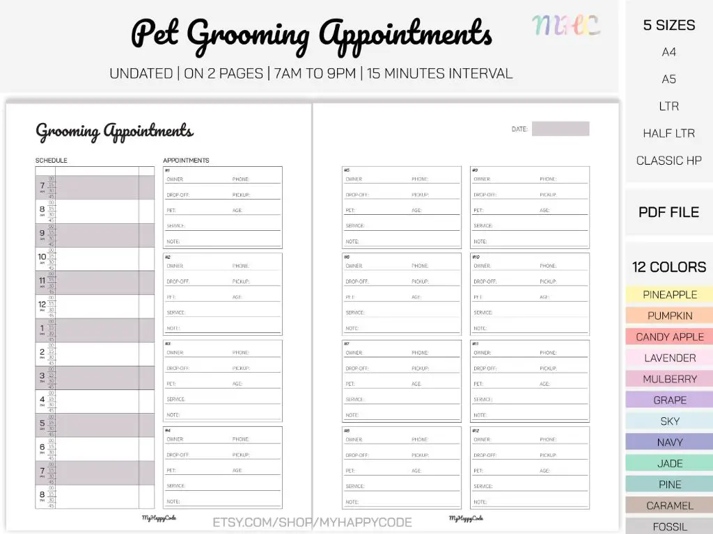 calendar scheduling dog grooming appointments