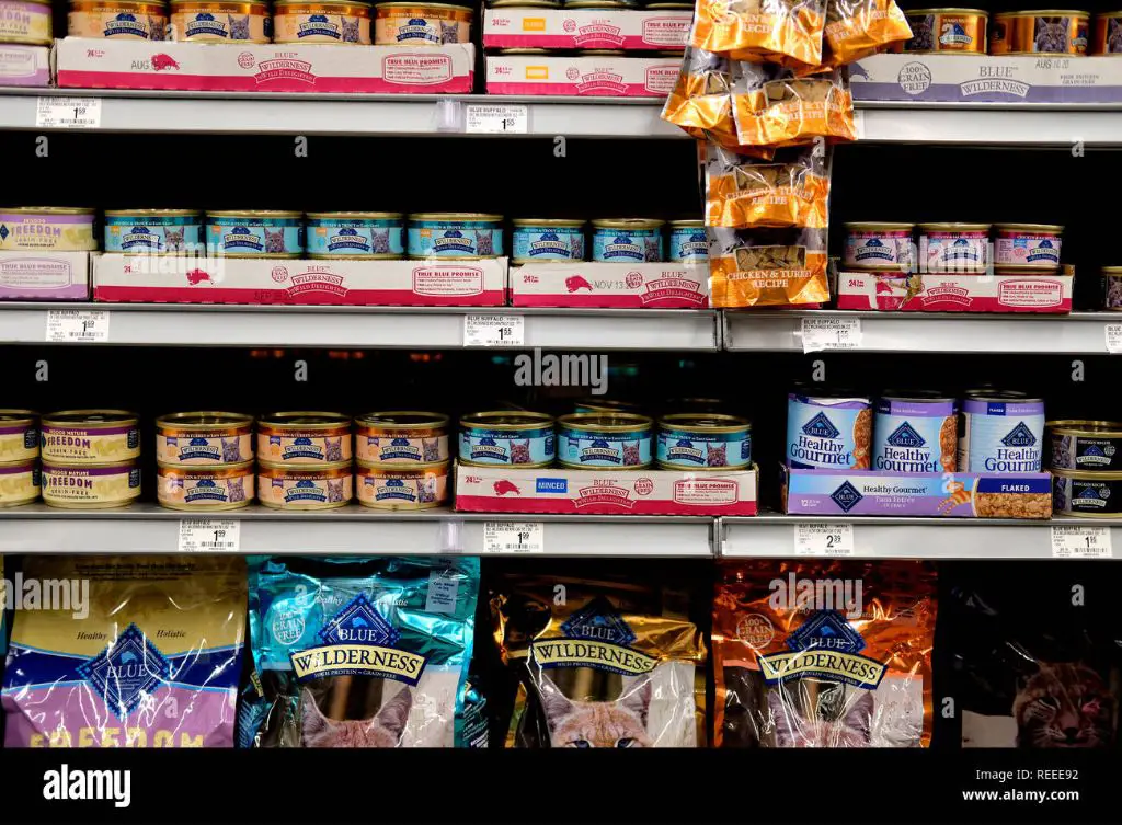 cat and dog food bags on a shelf