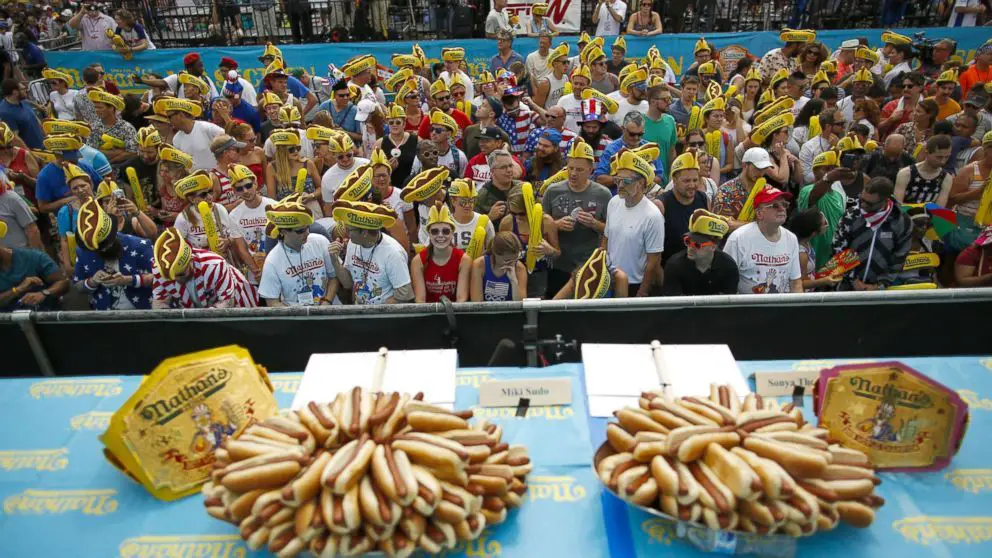 crowd watching annual nathan's hot dog eating contest