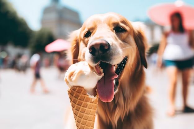 dog eating ice cream on a hot day