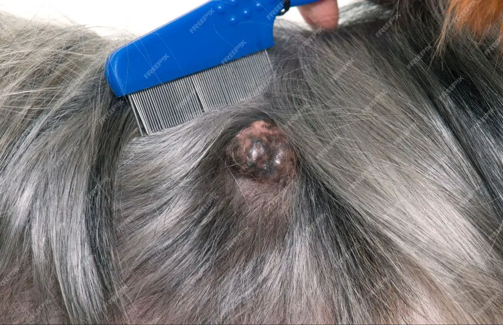 dog exhibiting pain from cancerous tumor 