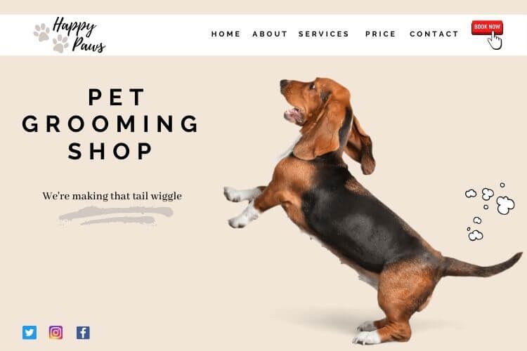 dog grooming marketing - website, social media, print ads