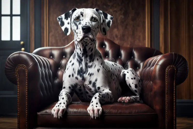 dog sitting on leather couch