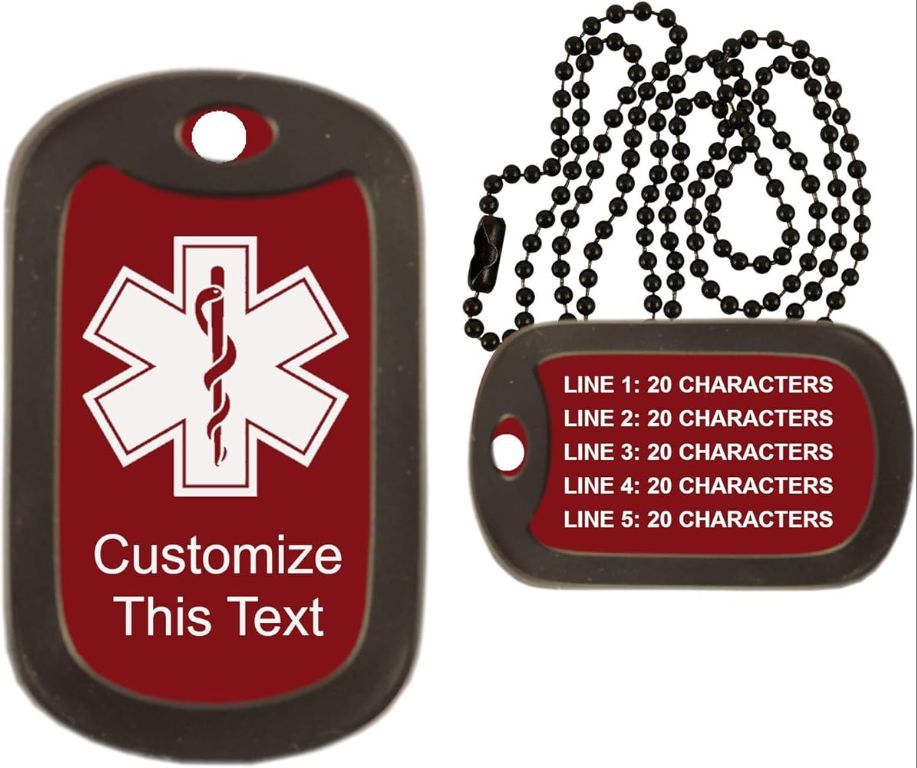 dog tags labeled with a medical alert