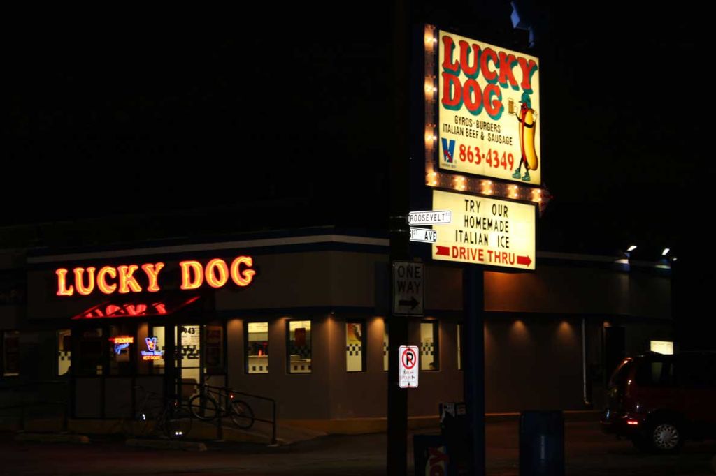 lucky dog restaurant sign