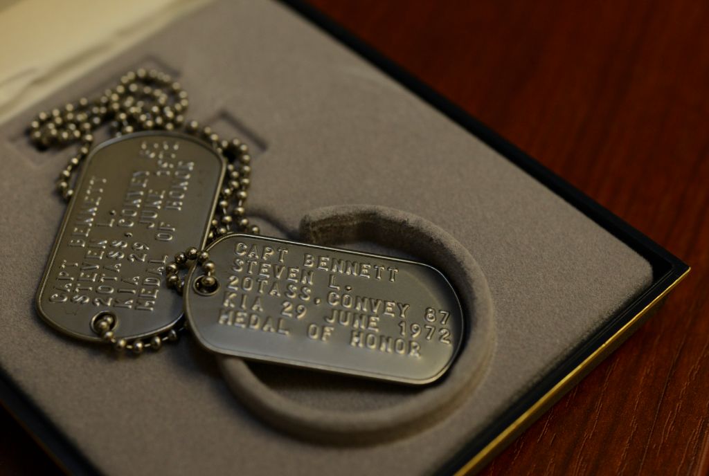 modern dog tags with soldier's information