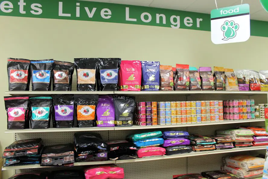 packaged dog treats on store shelves