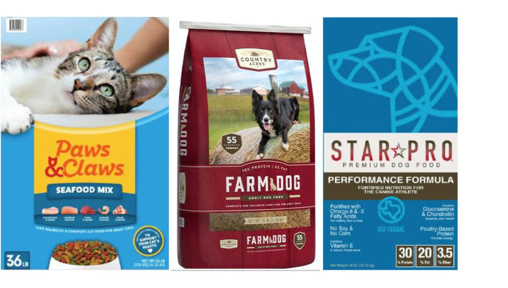recalled pet food products in a warehouse