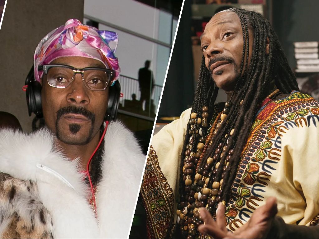 snoop dogg in recent years, performing on stage in a sharp suit with his hair in braids.