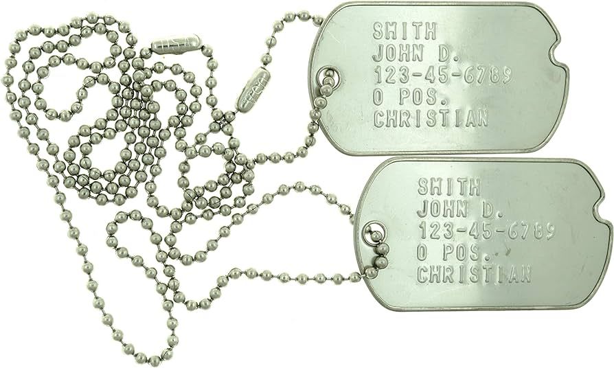 stainless steel ww2 dog tags on chain
