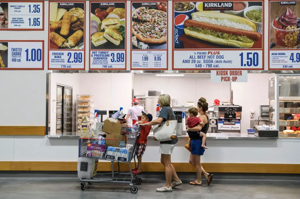 the costco food court with various food stalls.