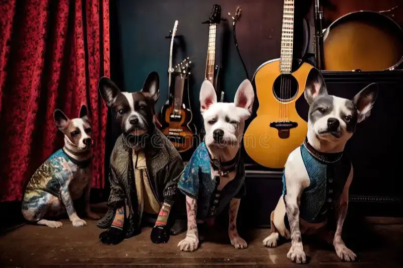 the original q dogs band lineup posing together backstage