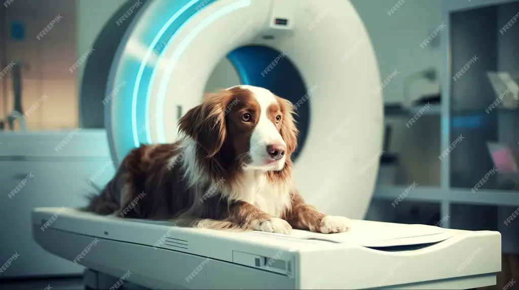 vet scanning a dog with a microchip scanner to identify it