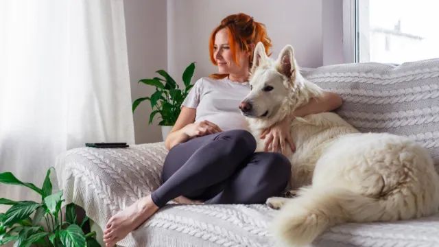 woman washing hands after contact with dog